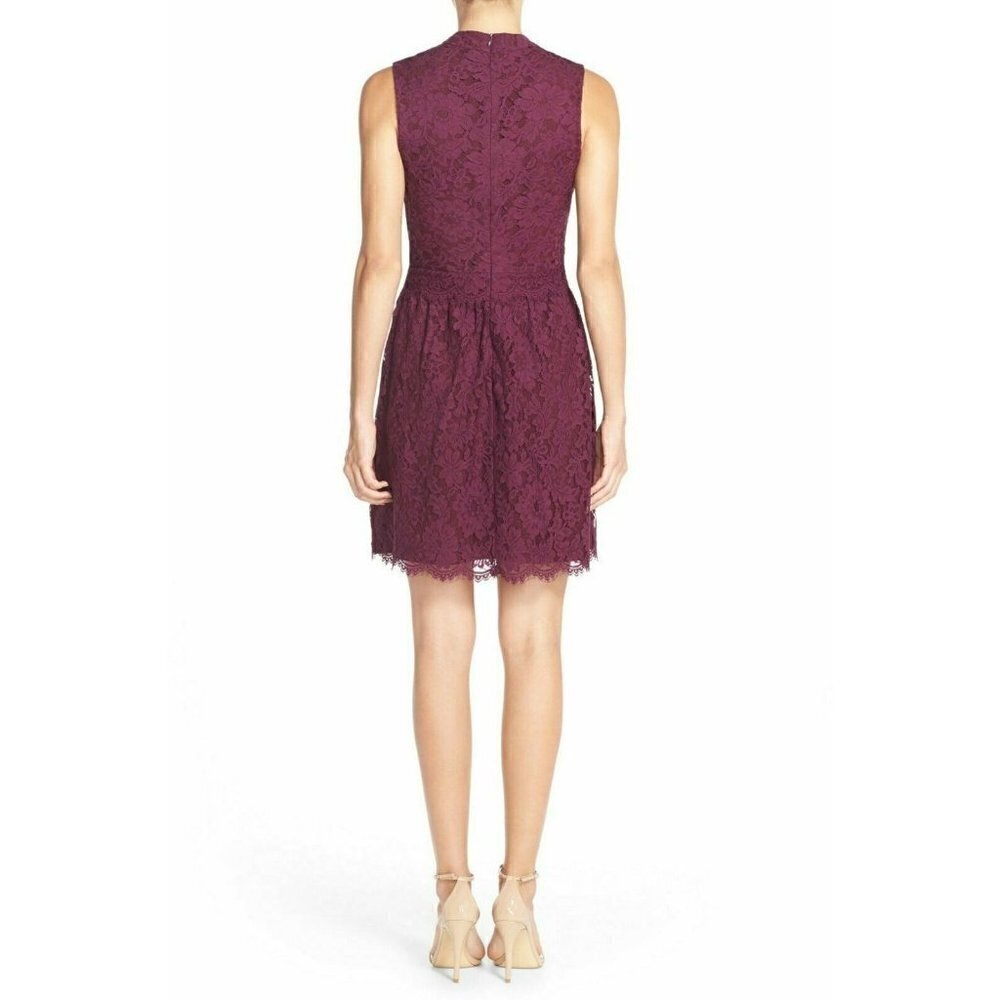 Charles Henry Burgundy Mock Neck Lace Dress XS Sleeveless Lined - Picture 6 of 11
